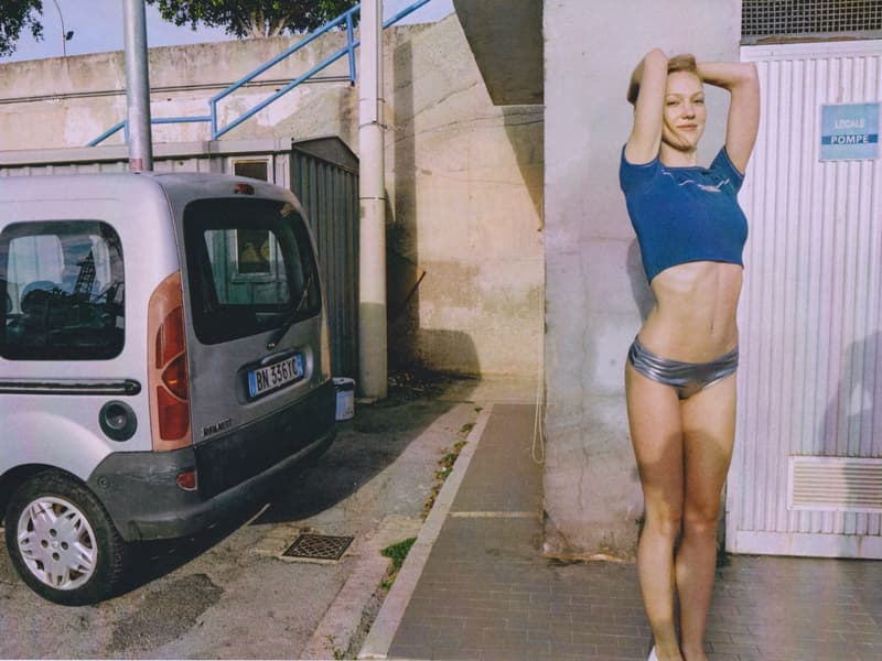 fruity booty, swimwear, bikinis, fish prints, sea, woman, girl, lying down, on the beach