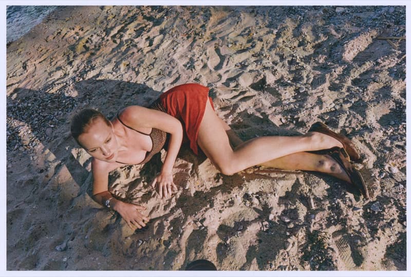 fruity booty, swimwear, bikinis, fish prints, sea, woman, girl, lying down, on the beach