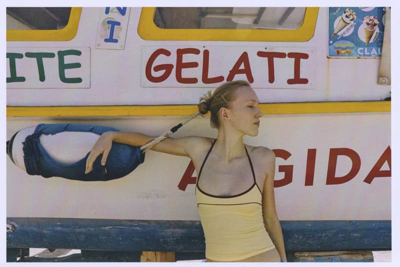 fruity booty, swimwear, bikinis, fish prints, sea, woman, girl, lying down, on the beach