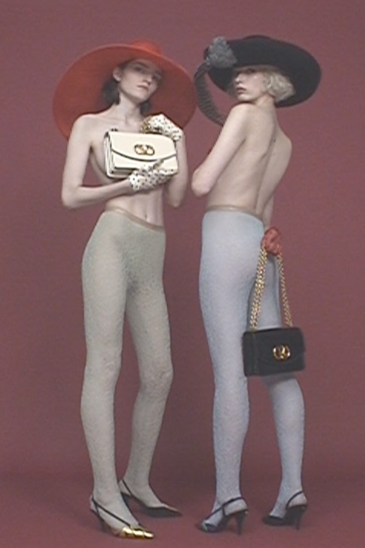 valentino, campaign, garavani bag, lace bodysuit, woman, body, handbags