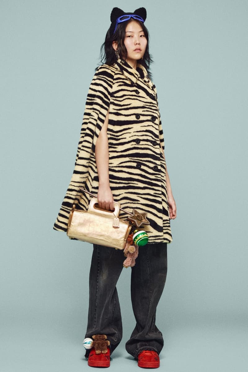 coach, stuart vevers, animal ears, bunny, plush charms, tiger stripe sneakers, sheer mesh top