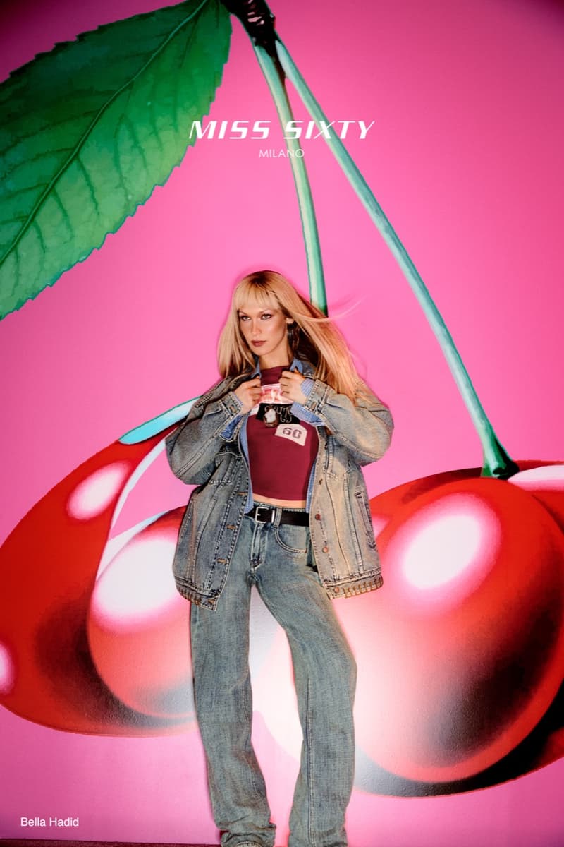 bella hadid, blonde hair, model, miss sixty, denim,