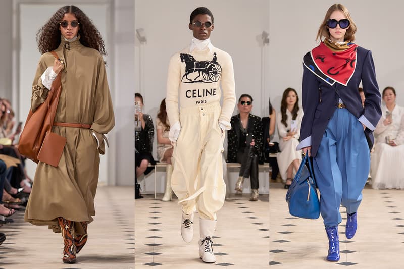 celine, michael rider, paris fashion week, runway, trench coats, sunglasses, blue pants, models