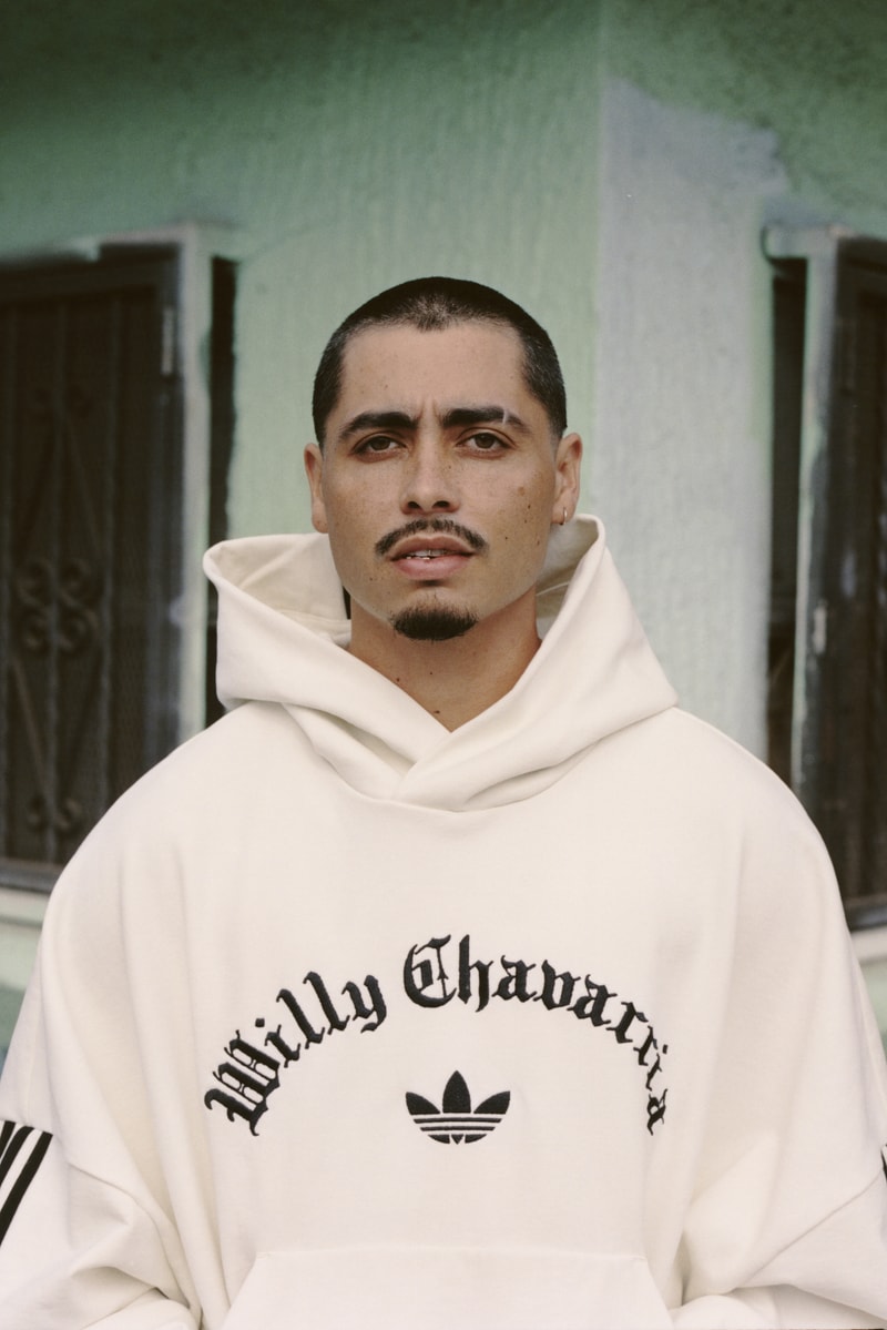 willy chavarria, adidas originals, sweatshirts, tracksuits, logo tshirts, models, pastel walls