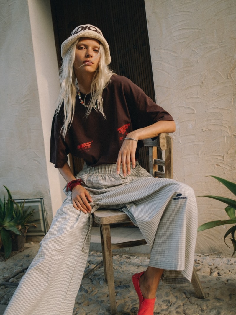 eme studios, spain, girls, streetwear, baggy shorts, island, beach, crochet polo tops