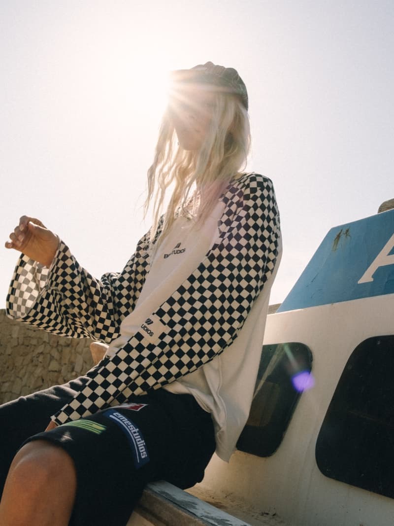 eme studios, spain, girls, streetwear, baggy shorts, island, beach, crochet polo tops