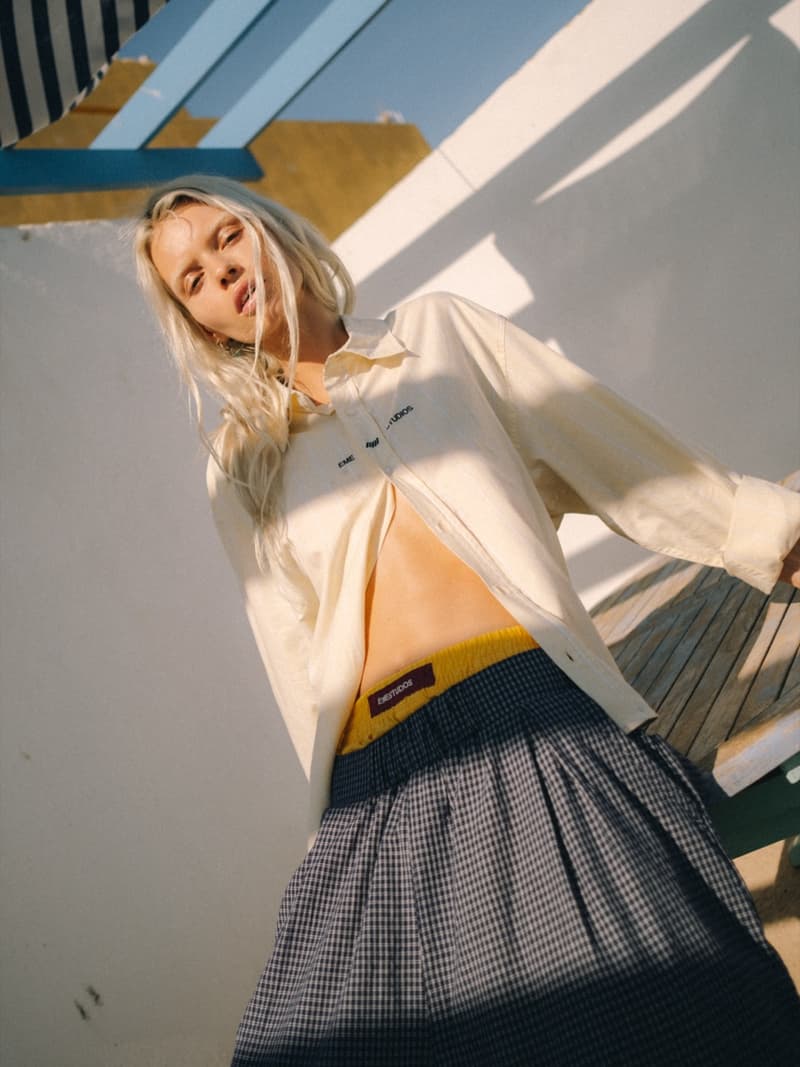 eme studios, spain, girls, streetwear, baggy shorts, island, beach, crochet polo tops