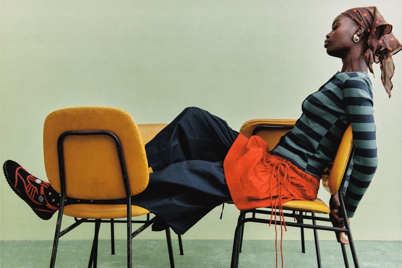 damson madder, polka dots, denim, models, lying down, sofa 