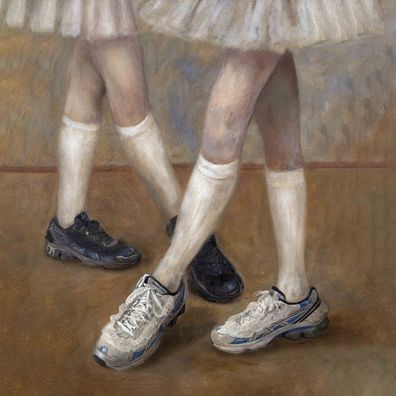 shushu tong, asics gel kinetic, sneaker, blue, black, silver, frilly trim