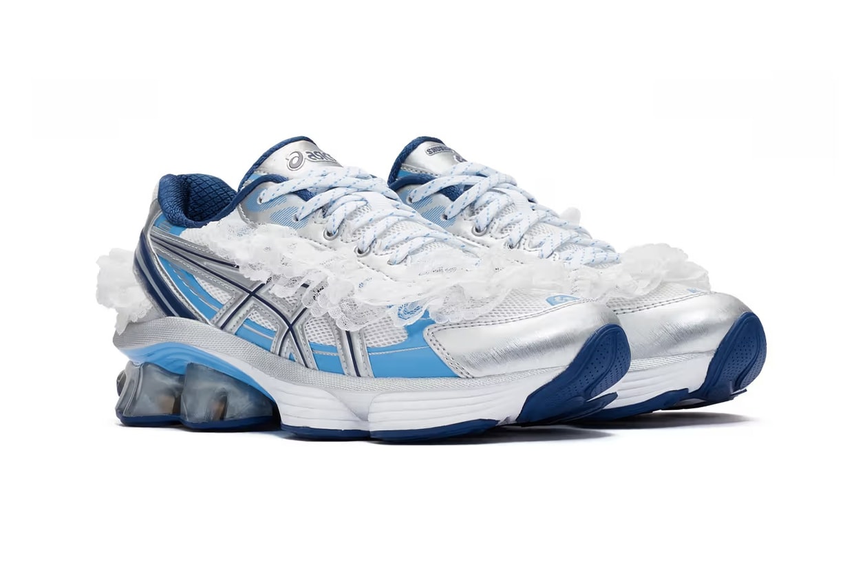 SHUSHU/TONG × ASICS GEL-KINETIC FLUENT 球鞋、藍黑銀配色、蕾絲細節