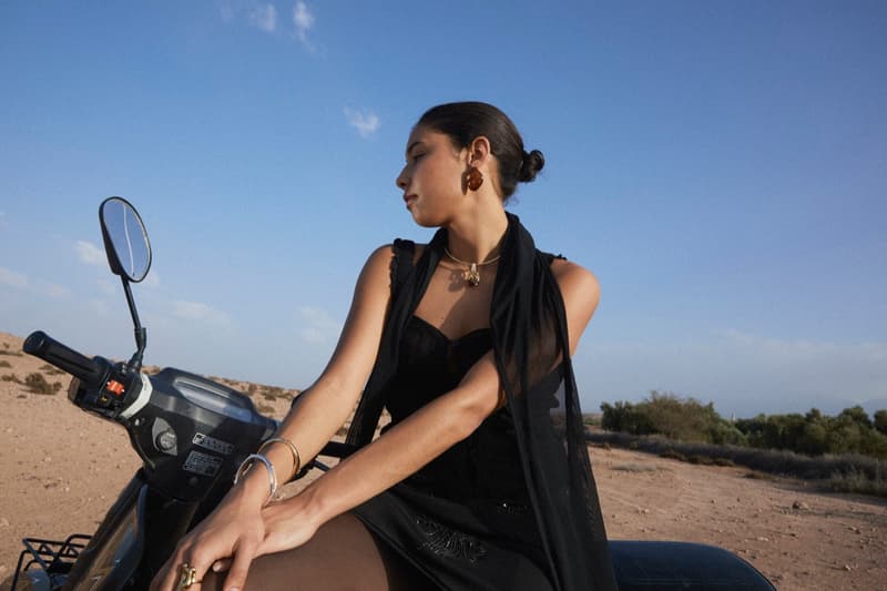 pilgrim jewelry, girls, beach, pool, bikini, gold pendant, silver, earrings, swimwear, sofa, lounging