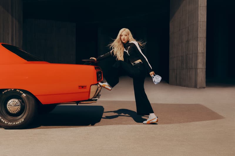Rosé, blackpink, puma speedcat, sneakers, blue, orange, motorsports, kpop star