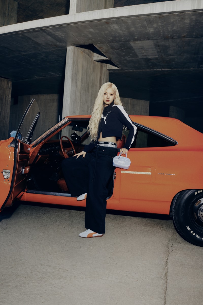 Rosé, blackpink, puma speedcat, sneakers, blue, orange, motorsports, kpop star
