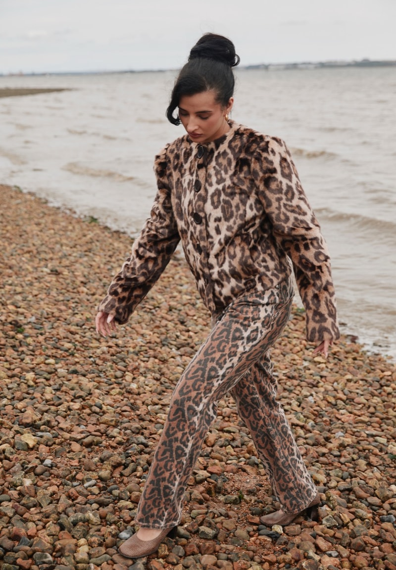 house of sunny, leopard print dress, polka dot top, slinky dresses, woman, beach, sheer top