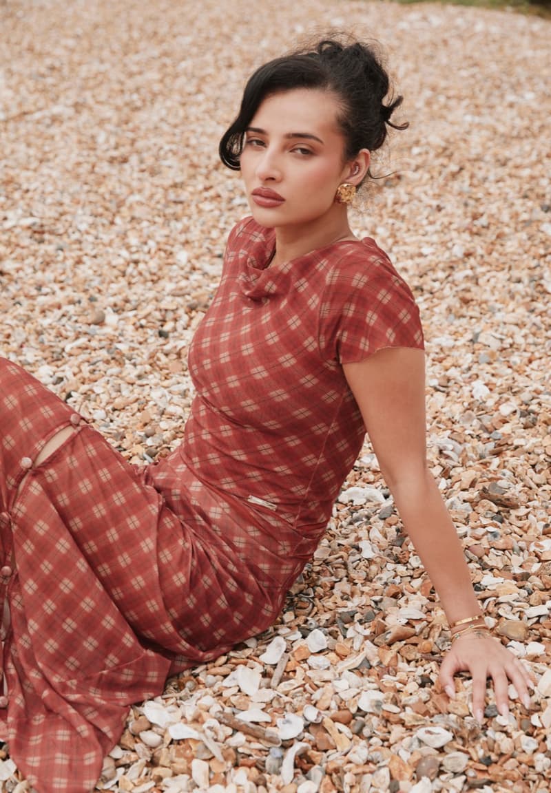 house of sunny, leopard print dress, polka dot top, slinky dresses, woman, beach, sheer top