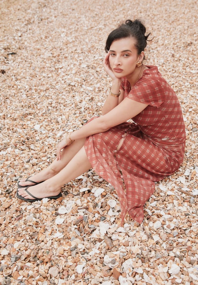 house of sunny, leopard print dress, polka dot top, slinky dresses, woman, beach, sheer top