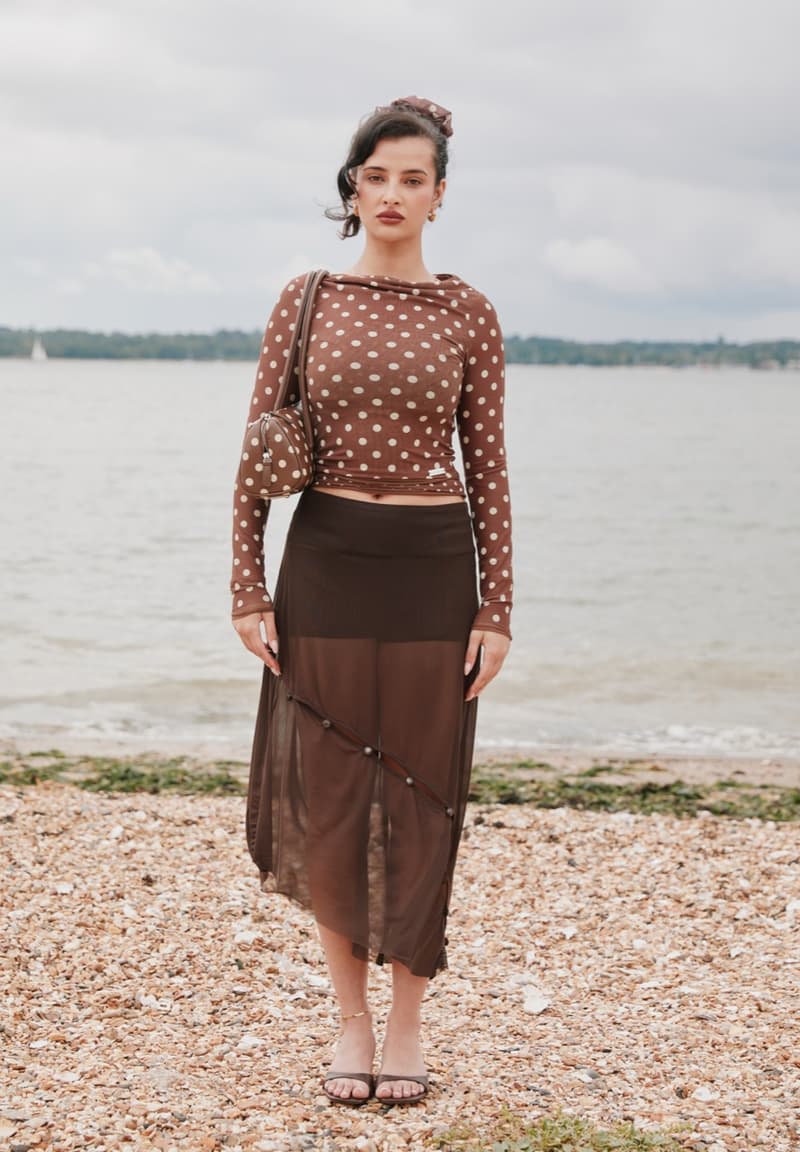 house of sunny, leopard print dress, polka dot top, slinky dresses, woman, beach, sheer top