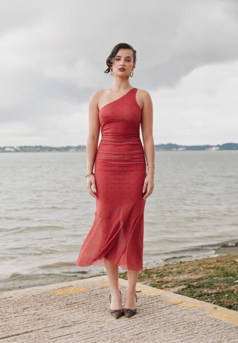 house of sunny, leopard print dress, polka dot top, slinky dresses, woman, beach, sheer top