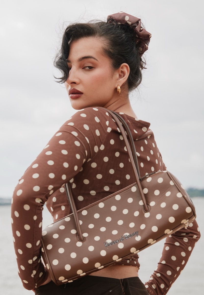 house of sunny, leopard print dress, polka dot top, slinky dresses, woman, beach, sheer top