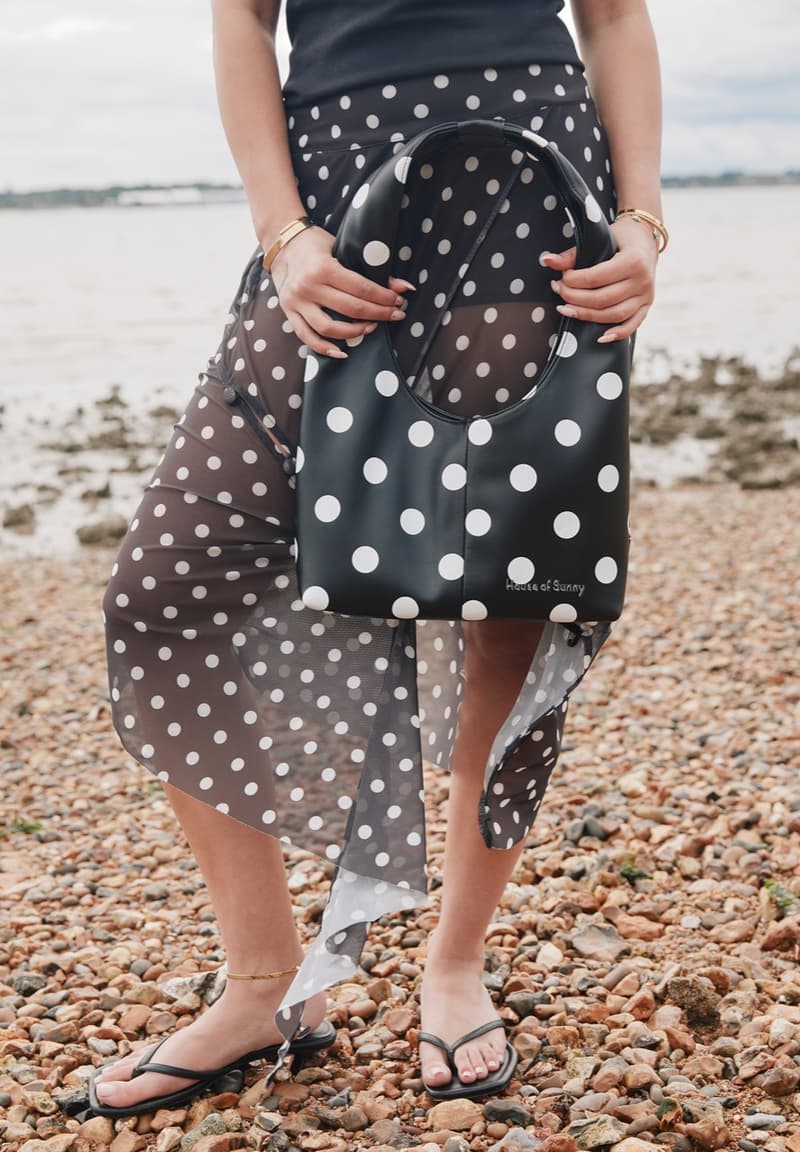 house of sunny, leopard print dress, polka dot top, slinky dresses, woman, beach, sheer top