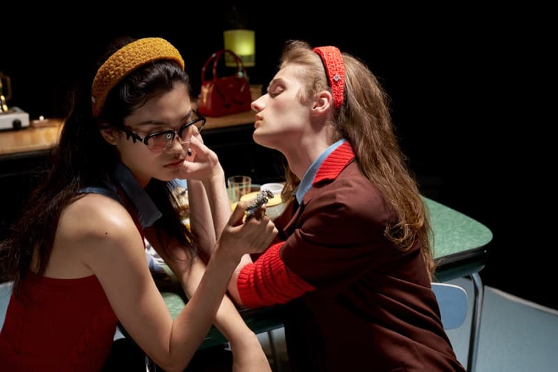 shushu tong, shanghai, colored cardigans, identical twins, ruffled skirt, minidress