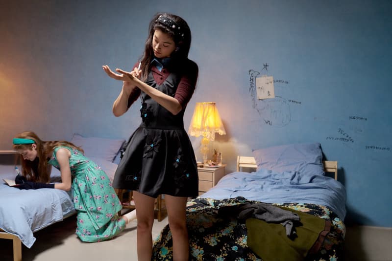 shushu tong, shanghai, colored cardigans, identical twins, ruffled skirt, minidress