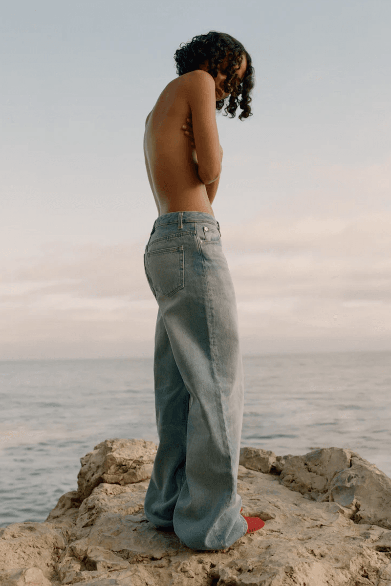 apc, woman, denim, topless, summer, jelly shoes, ballet flats, 