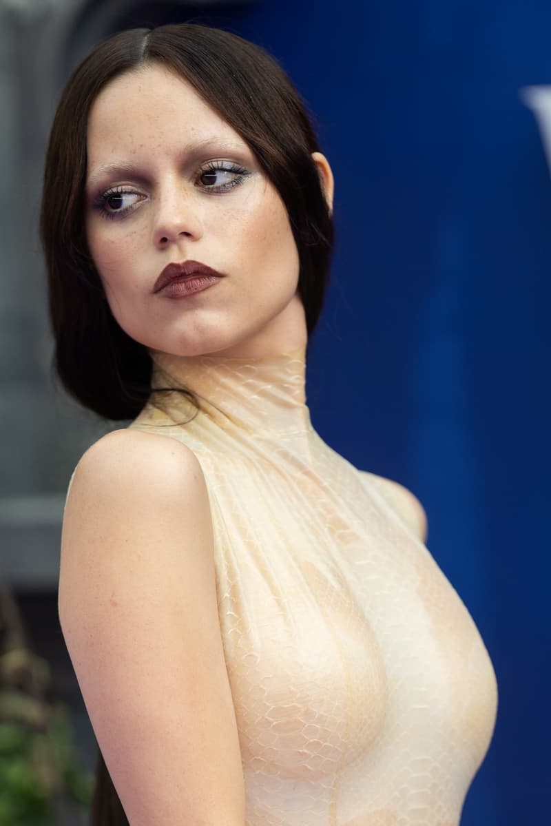 jenna ortega, red carpet premiere, wednesday, sheer snakeskin dress, gown, 