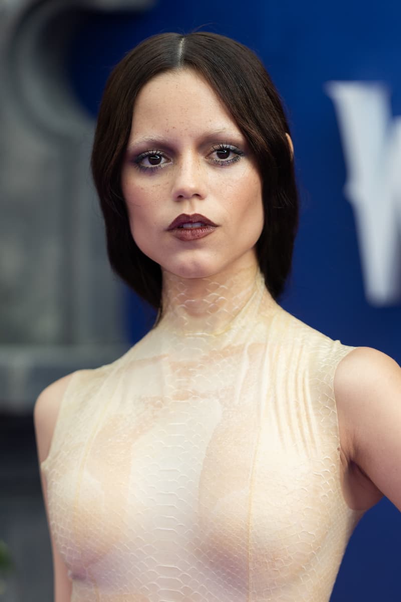 jenna ortega, red carpet premiere, wednesday, sheer snakeskin dress, gown, 