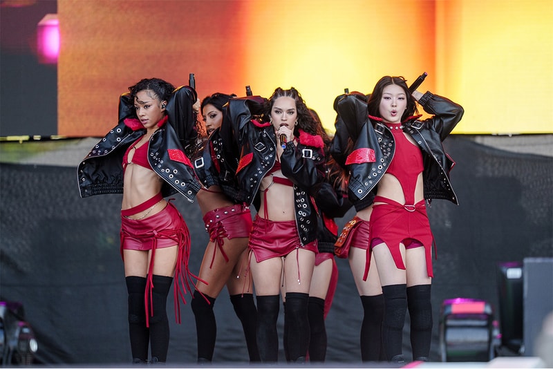 CHICAGO, ILLINOIS - AUGUST 03: Sophia, Manon, Daniela, Lara, Megan, and Yoonchae of Katseye perform during Lollapalooza