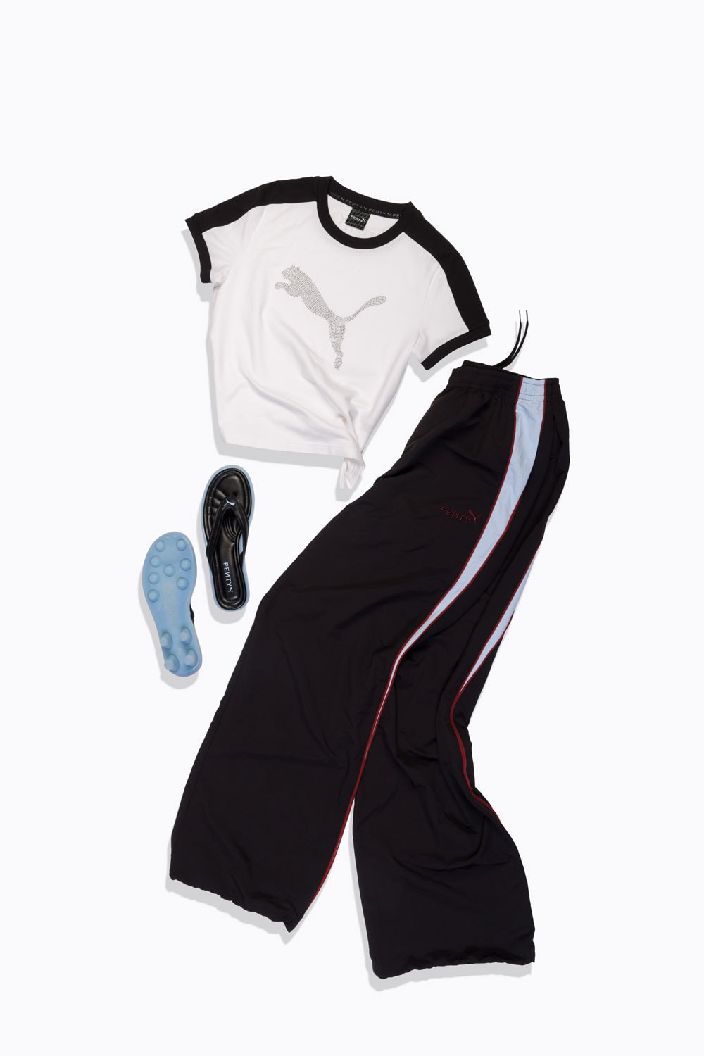 fenty x puma football soccer fashion footwear cat cleat avanti ls rihanna pocket grip bag silhouettes scarf tees t-shirt track shorts pants