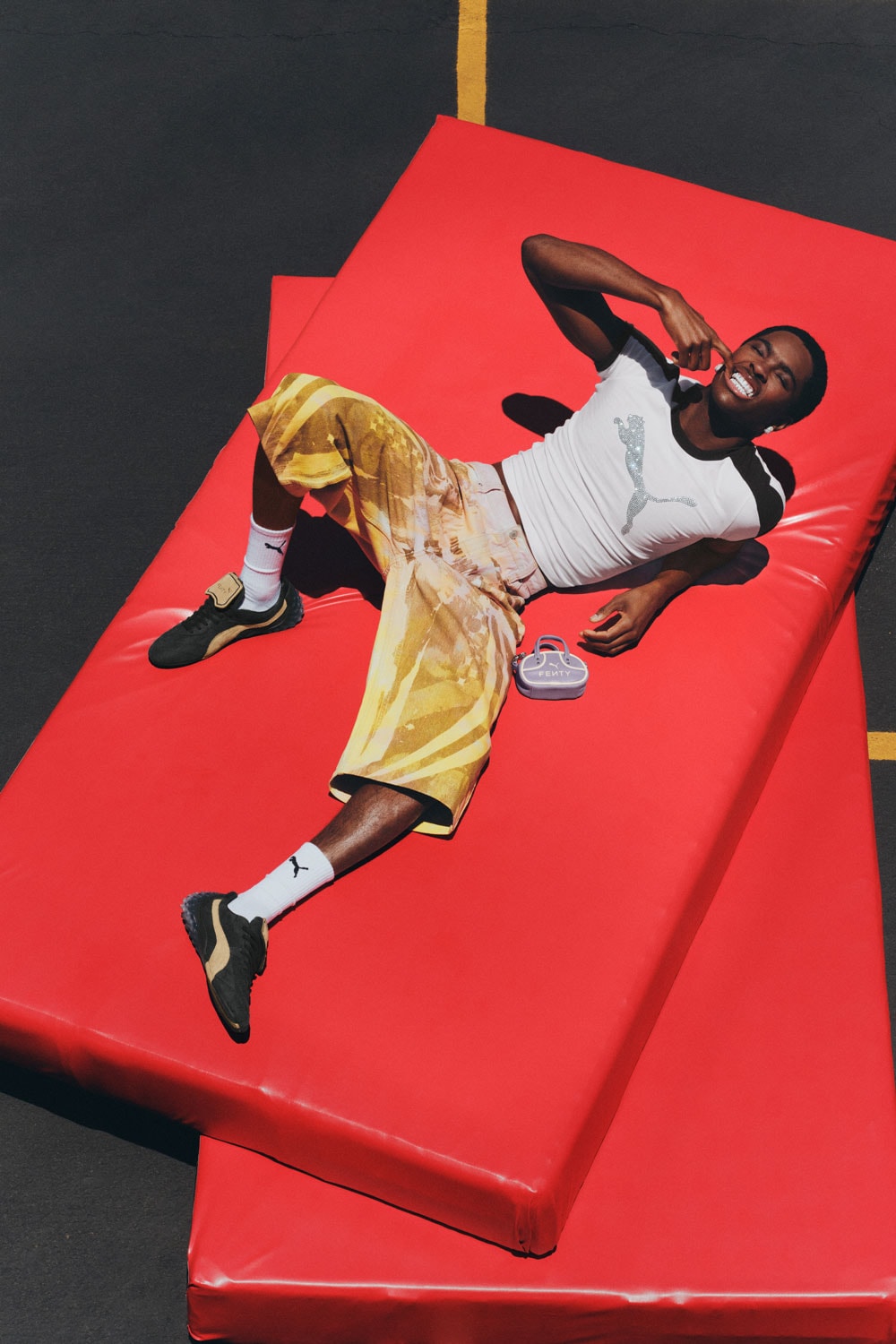 fenty x puma football soccer fashion footwear cat cleat avanti ls rihanna pocket grip bag silhouettes scarf tees t-shirt track shorts pants