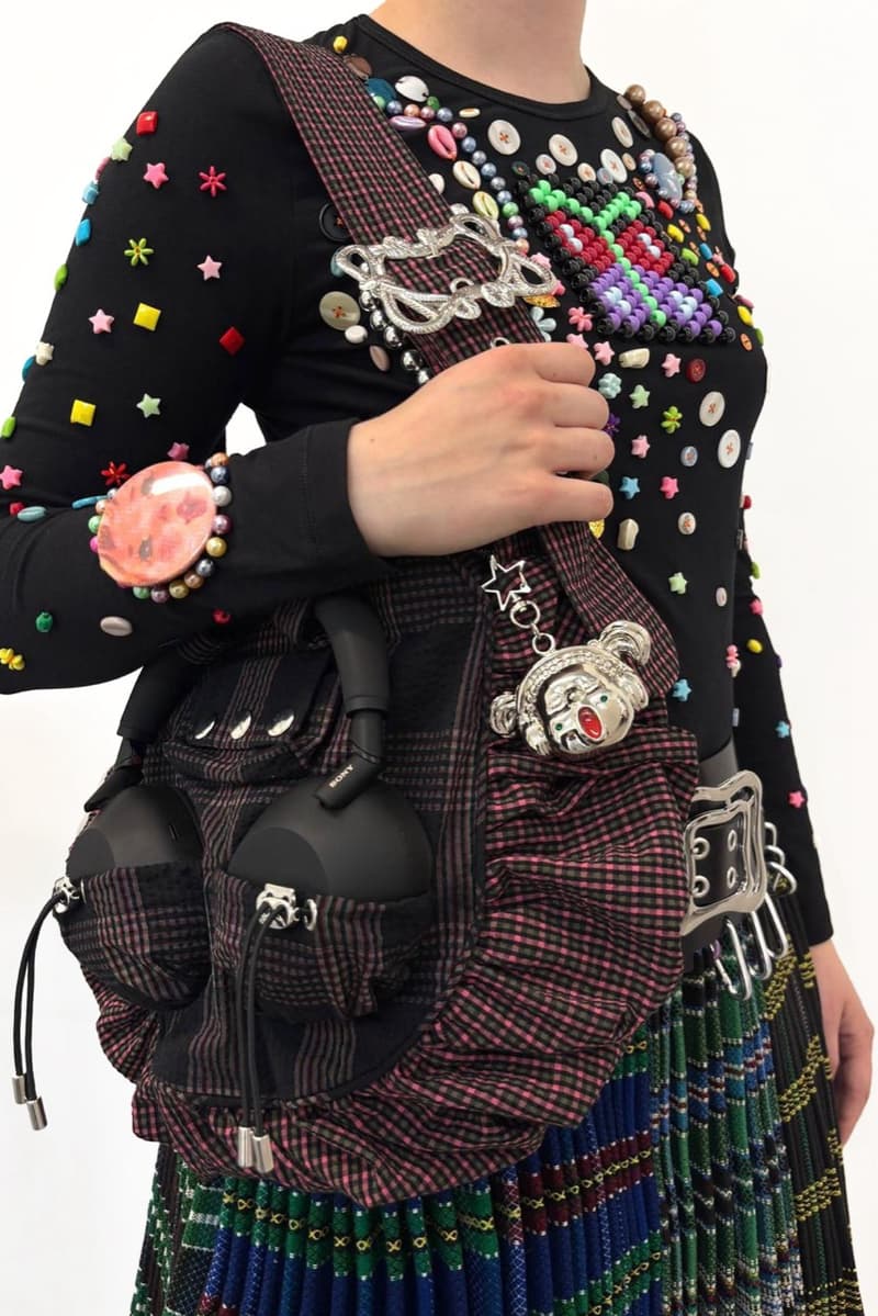 chopova lowena, sony headphones, alto bag, girl, pins, charms