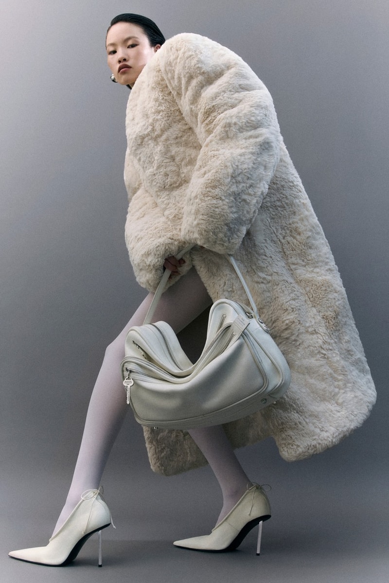 acne studios, camero bag, red leather, woman, model, tights, body