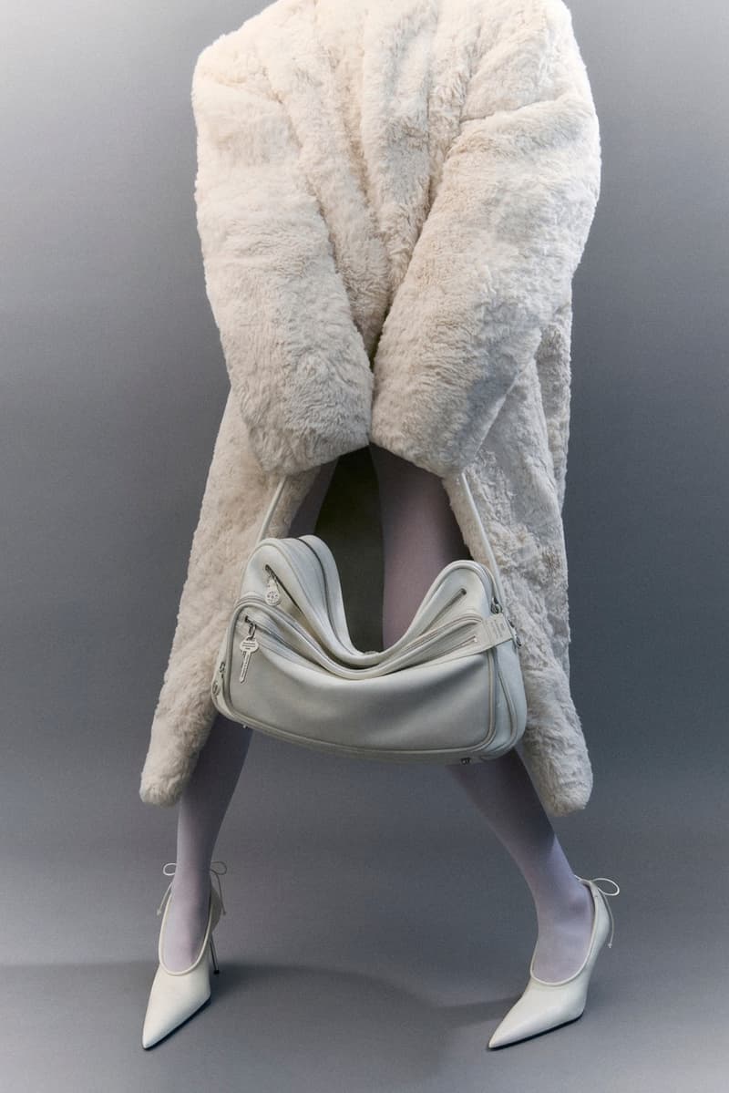 acne studios, camero bag, red leather, woman, model, tights, body