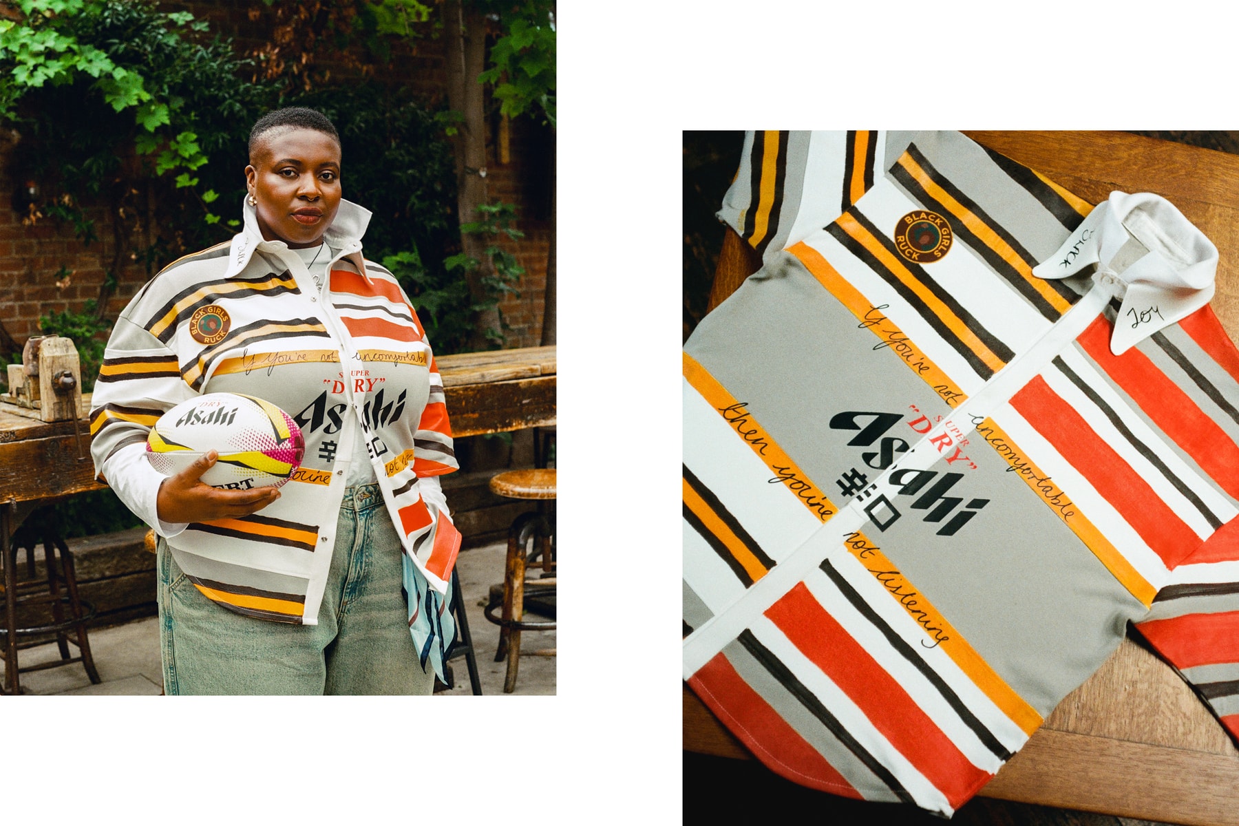 asahi super dry sophie hird rugby shirts traditional upcycle customize campaign black girls ruck sports fashion womens world cup