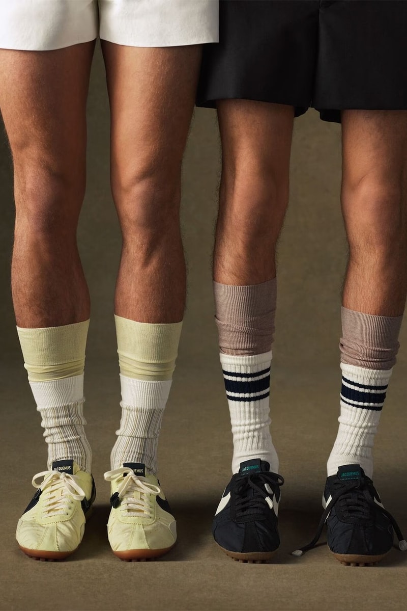 jacquemus, nike, sneakers, moon shoes, red, black, cream, swoosh, socks