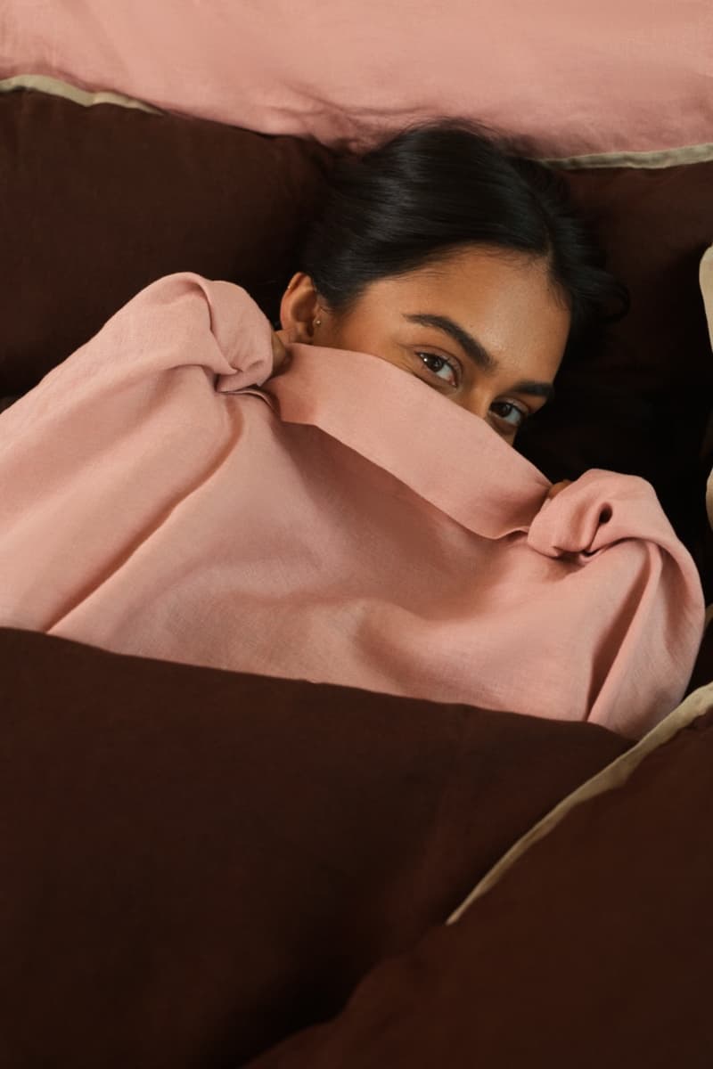 hommey, australia, bedding, homeware, linen duvet, pink, brown, bedsheets