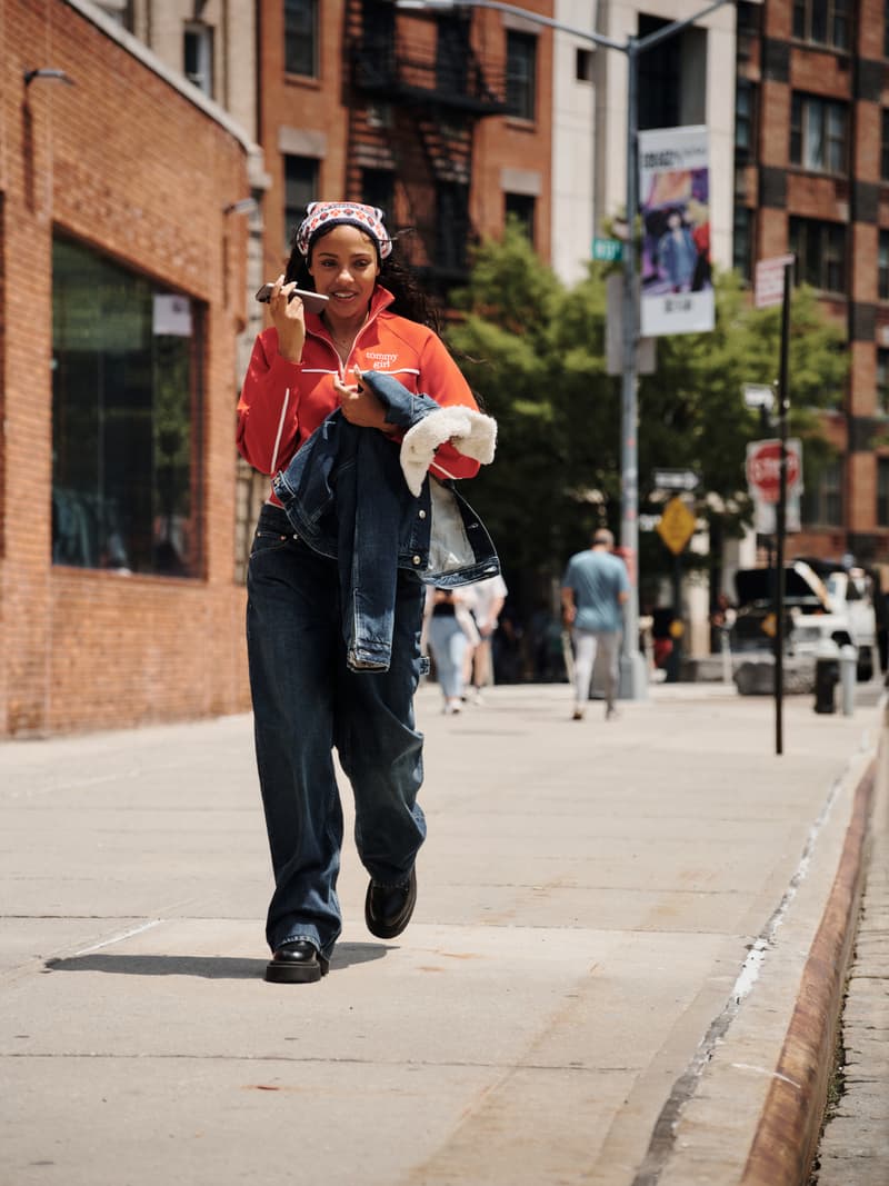 jang won young, tommy jeans, denim, girls, jackets, blazers, suede bags