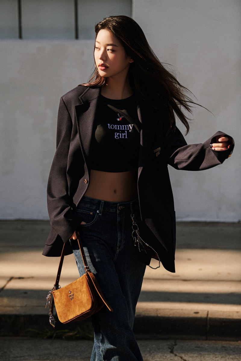 jang won young, tommy jeans, denim, girls, jackets, blazers, suede bags