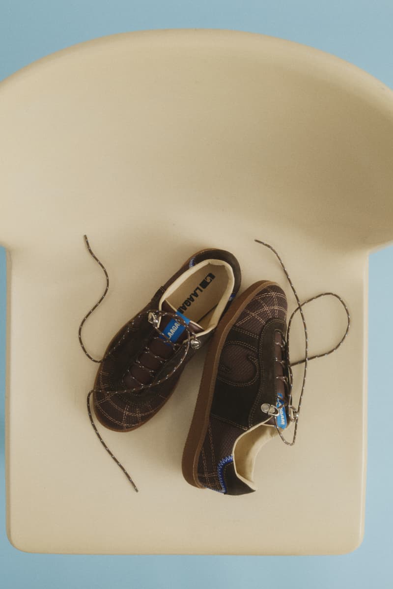 barcelona, laagam, sneakers, mesh, woman, pink balloons, brown shoes, laces, bananas