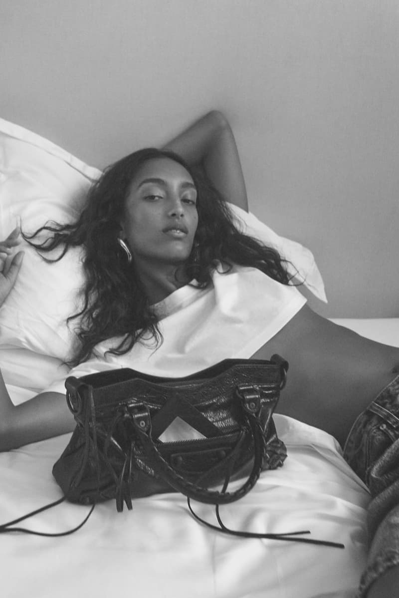 balenciaga, bed, model, leather bags, mona tougaard