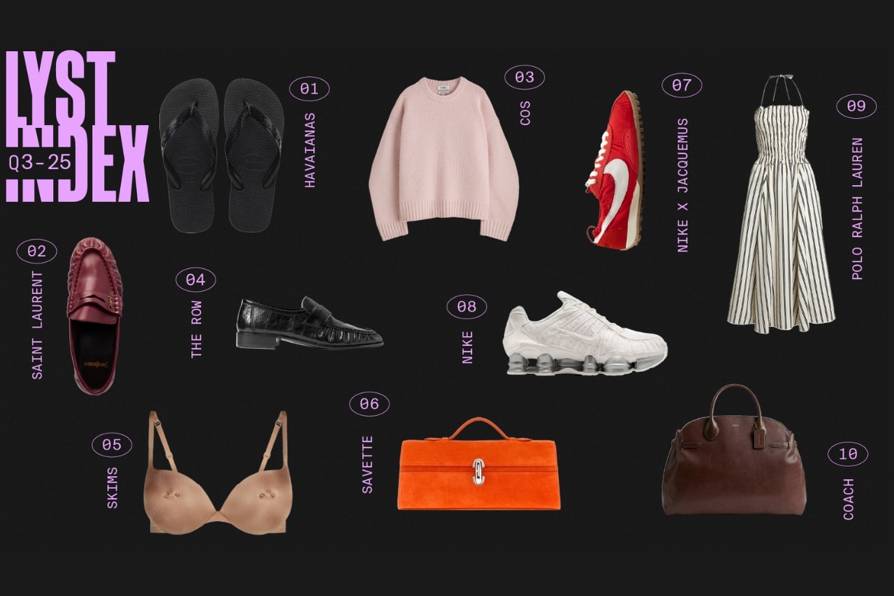 lyst index, havaianas flip flops, cos jumper, nike sneaker, skims nipple bra