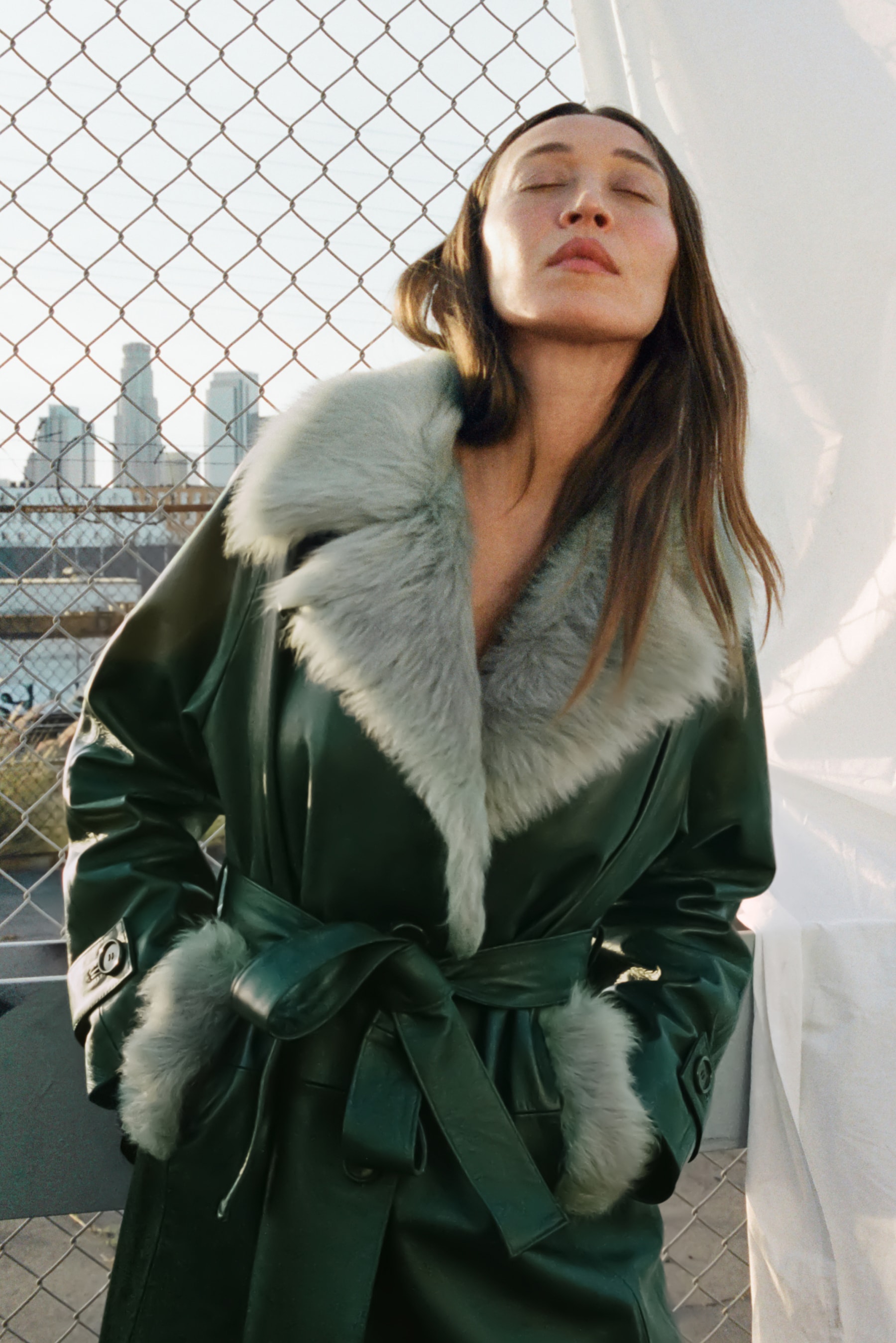 alana hadid, onar studios, coats, leather skirts, jeans, trousers, model