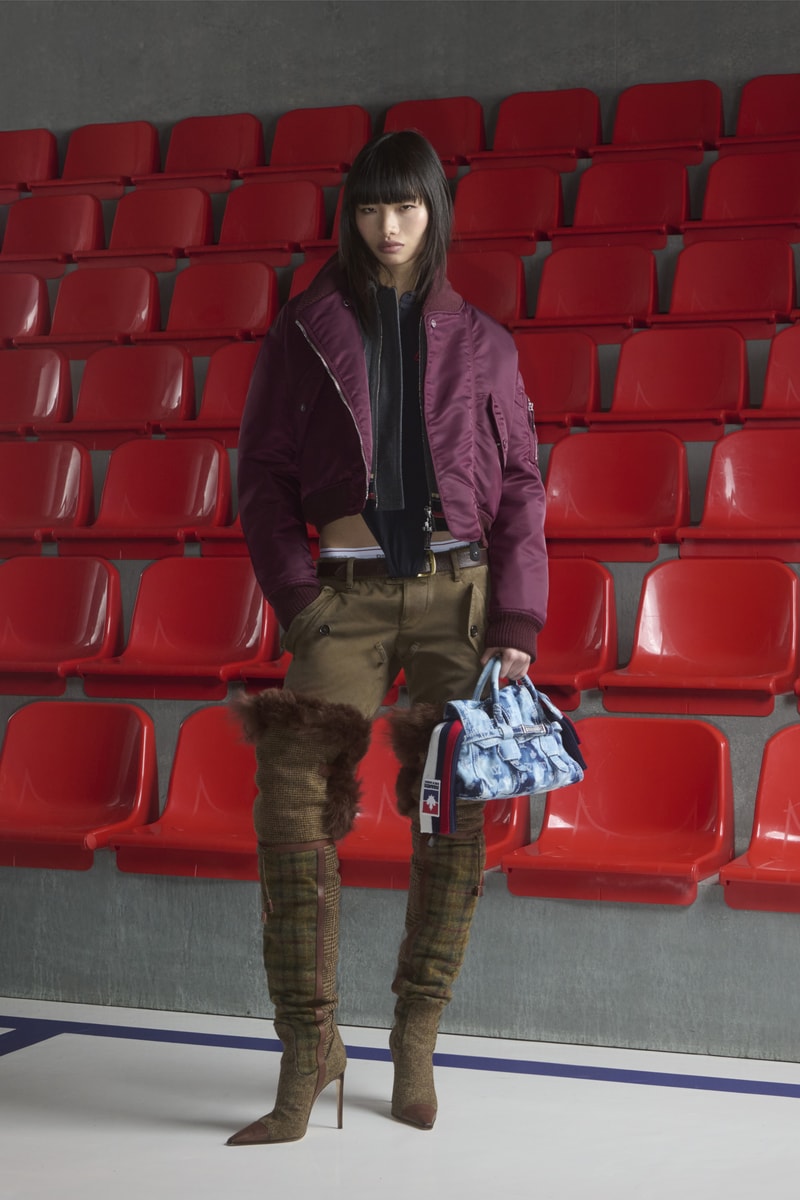 pre fall collection, dsquared, red seats, black dress, tank tops, denim, bags