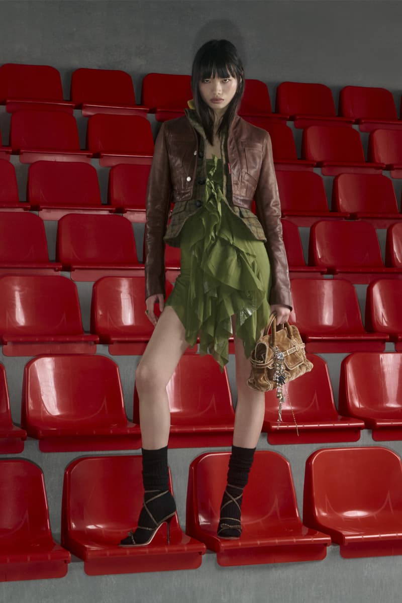 pre fall collection, dsquared, red seats, black dress, tank tops, denim, bags