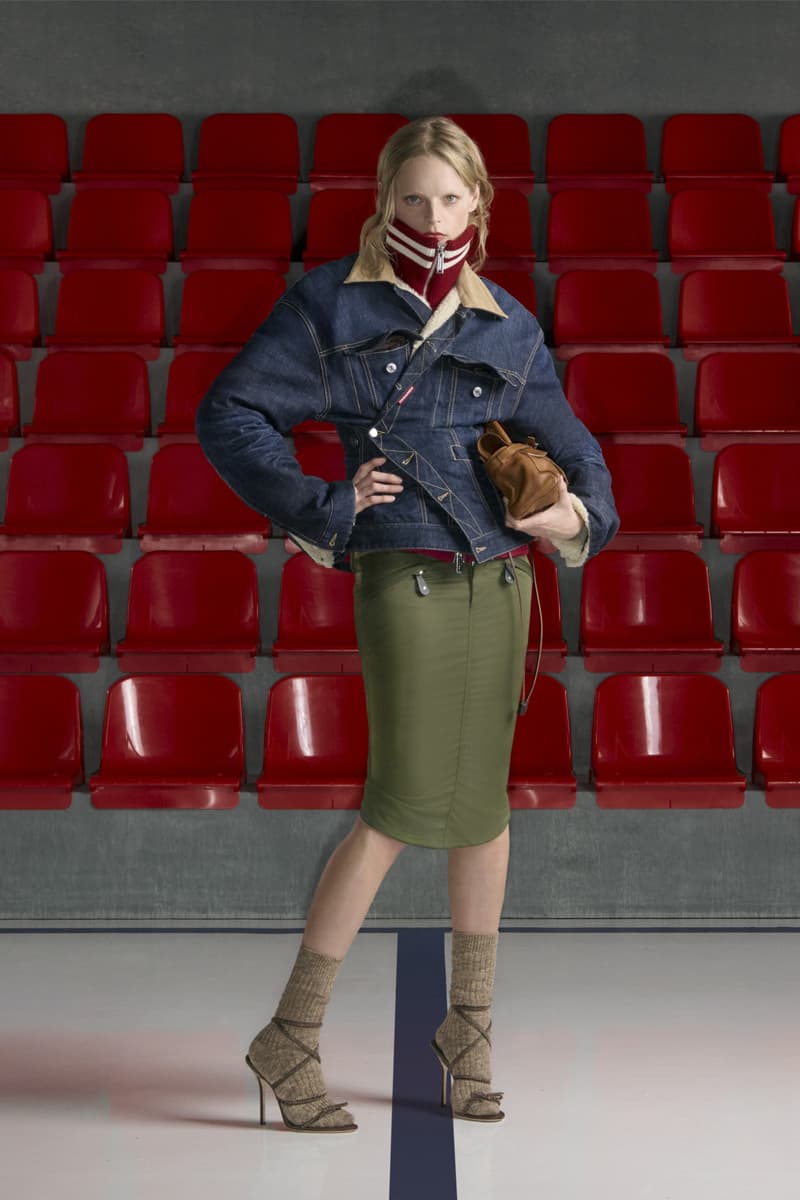pre fall collection, dsquared, red seats, black dress, tank tops, denim, bags