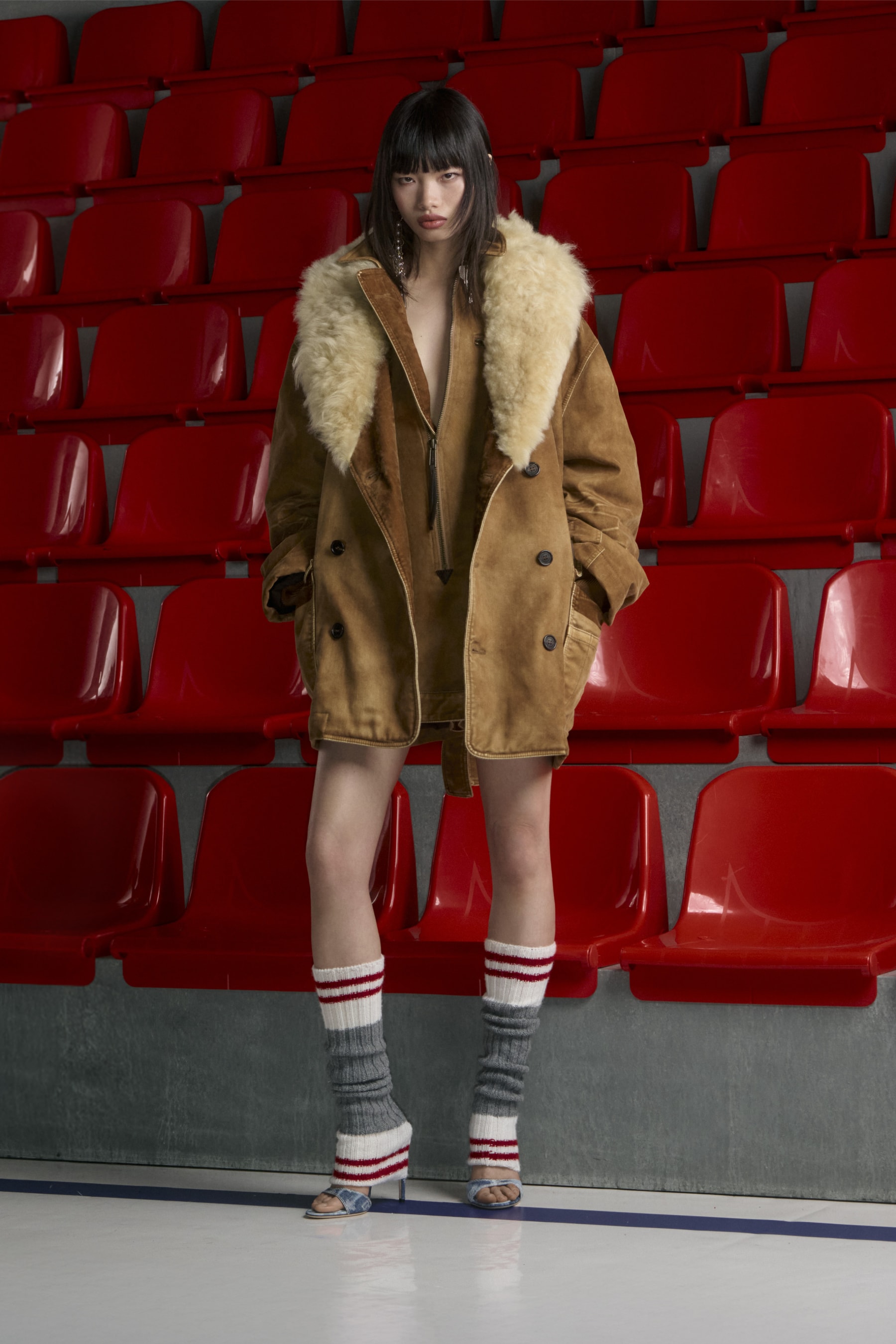 pre fall collection, dsquared, red seats, black dress, tank tops, denim, bags