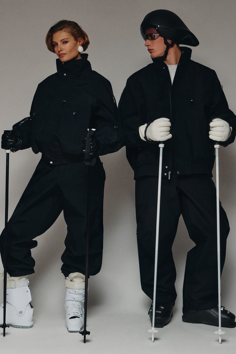 jacquemus, nike, ski collection, snow, slopes, mountain, green jacket, glasses, goggles