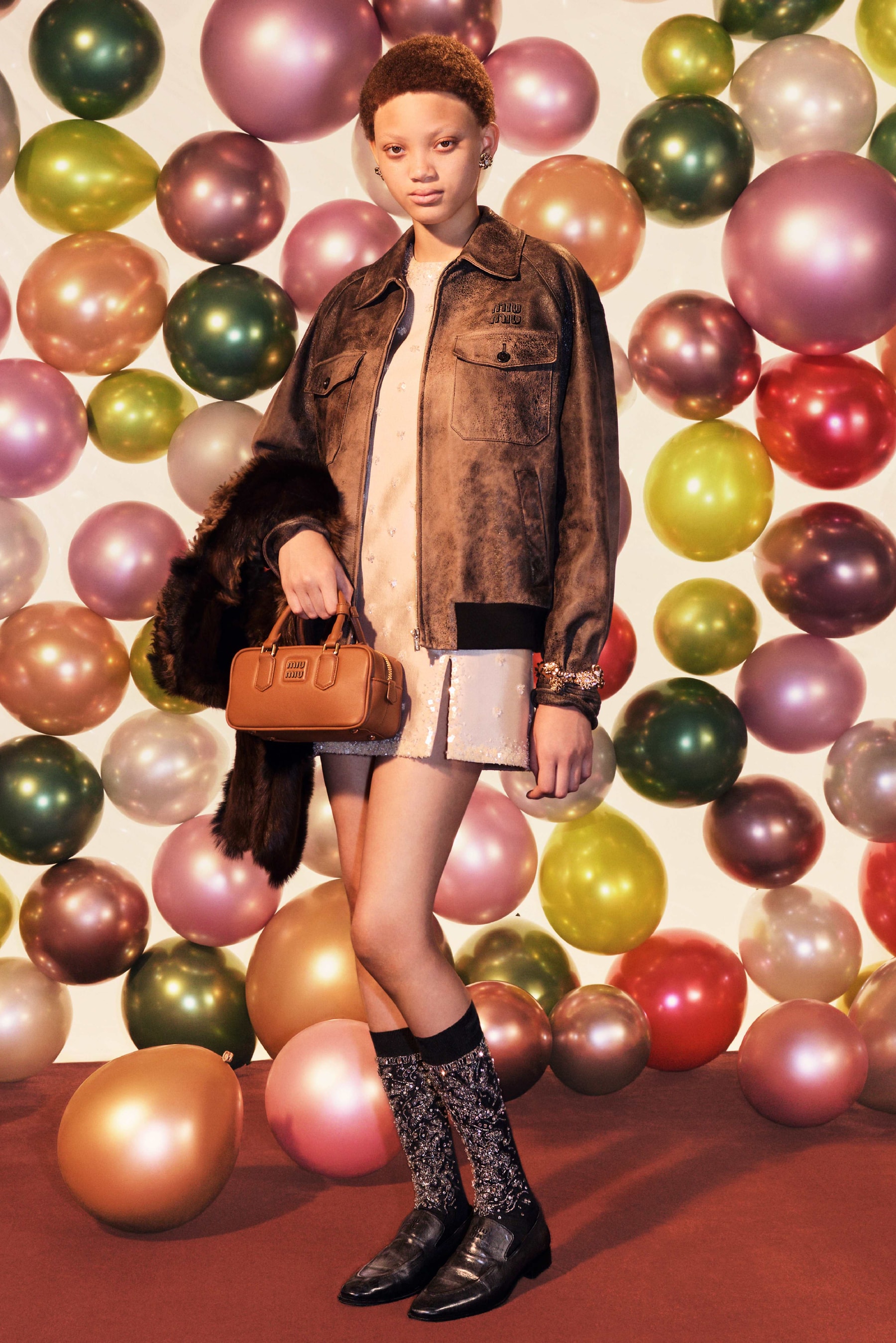miu miu, holiday, balloons, leather bags, loafers, shoes, models